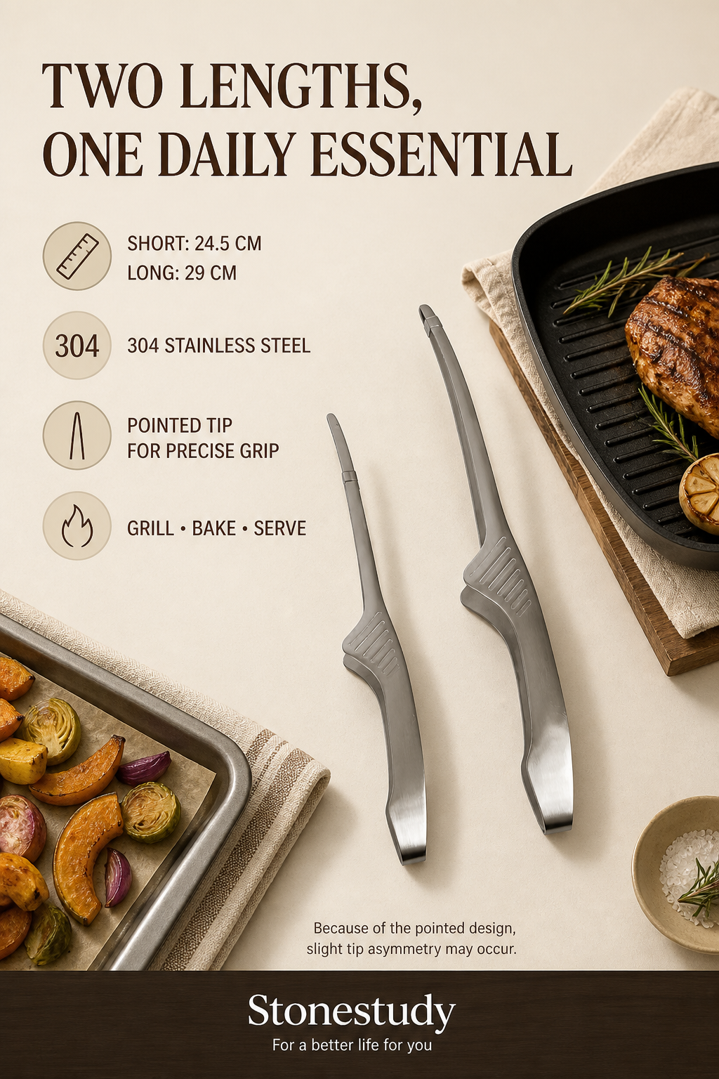 304 stainless steel food tongs short and long length specifications