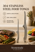 304 stainless steel short and long food tongs in a warm kitchen scene