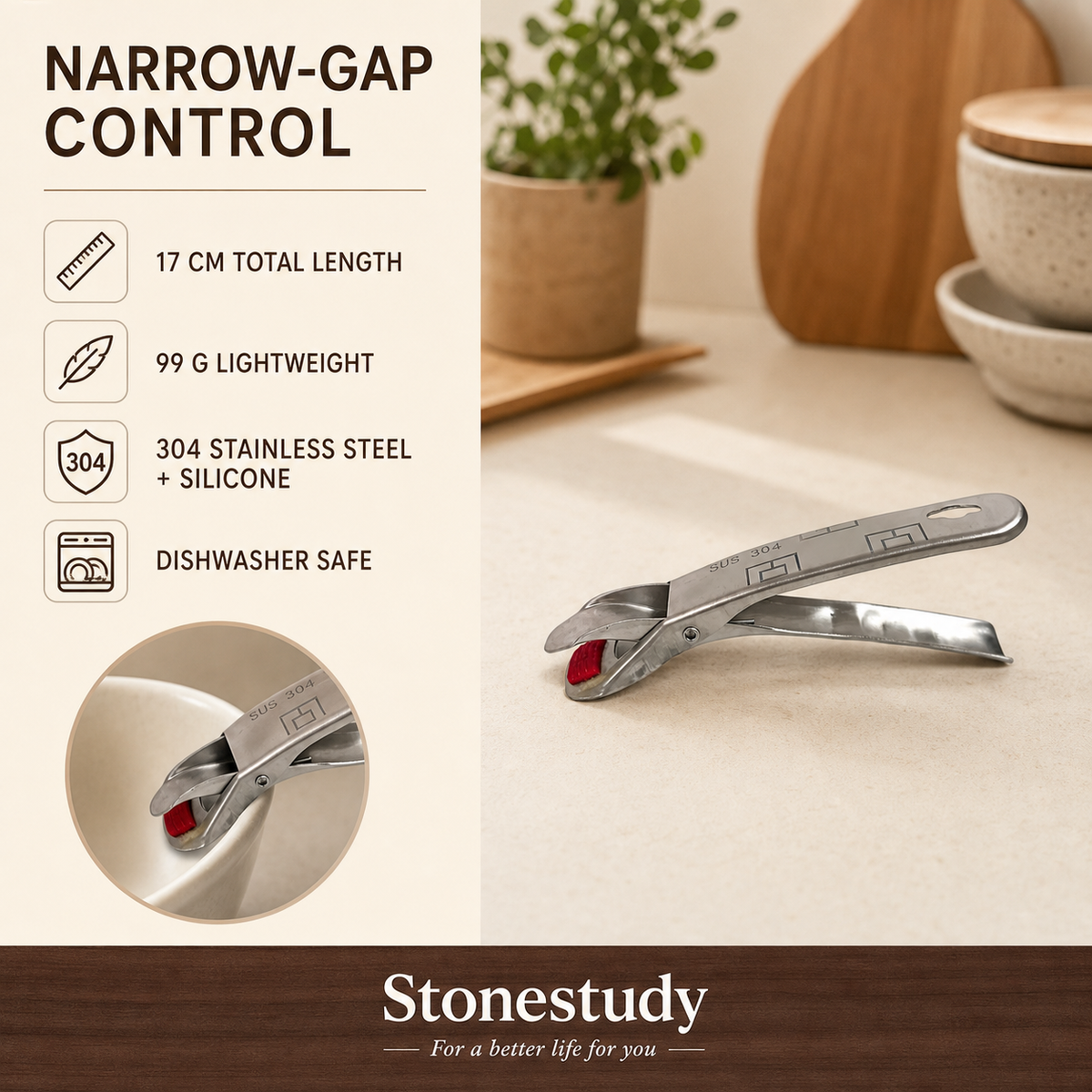 304 stainless steel and silicone narrow-gap kitchen tongs specifications