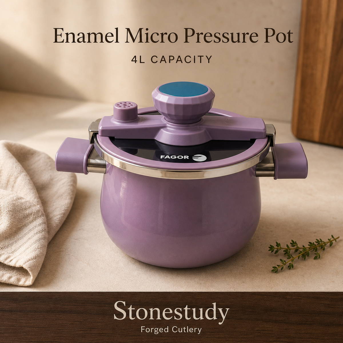 FAGOR 4L purple enamel micro-pressure pot hero