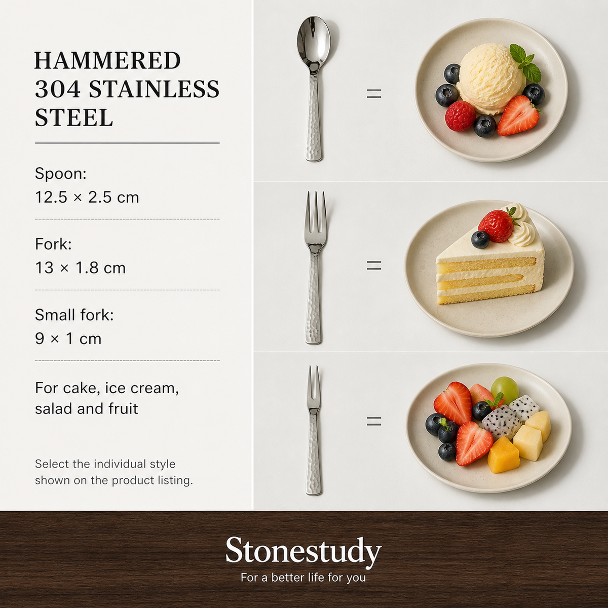 Hammered cutlery size options