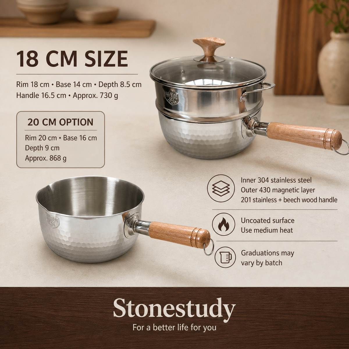 Yukihira saucepan sizes materials and care specifications