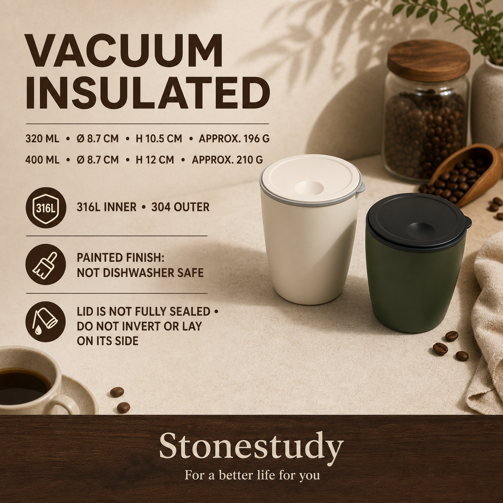 insulated coffee cup capacities materials and care