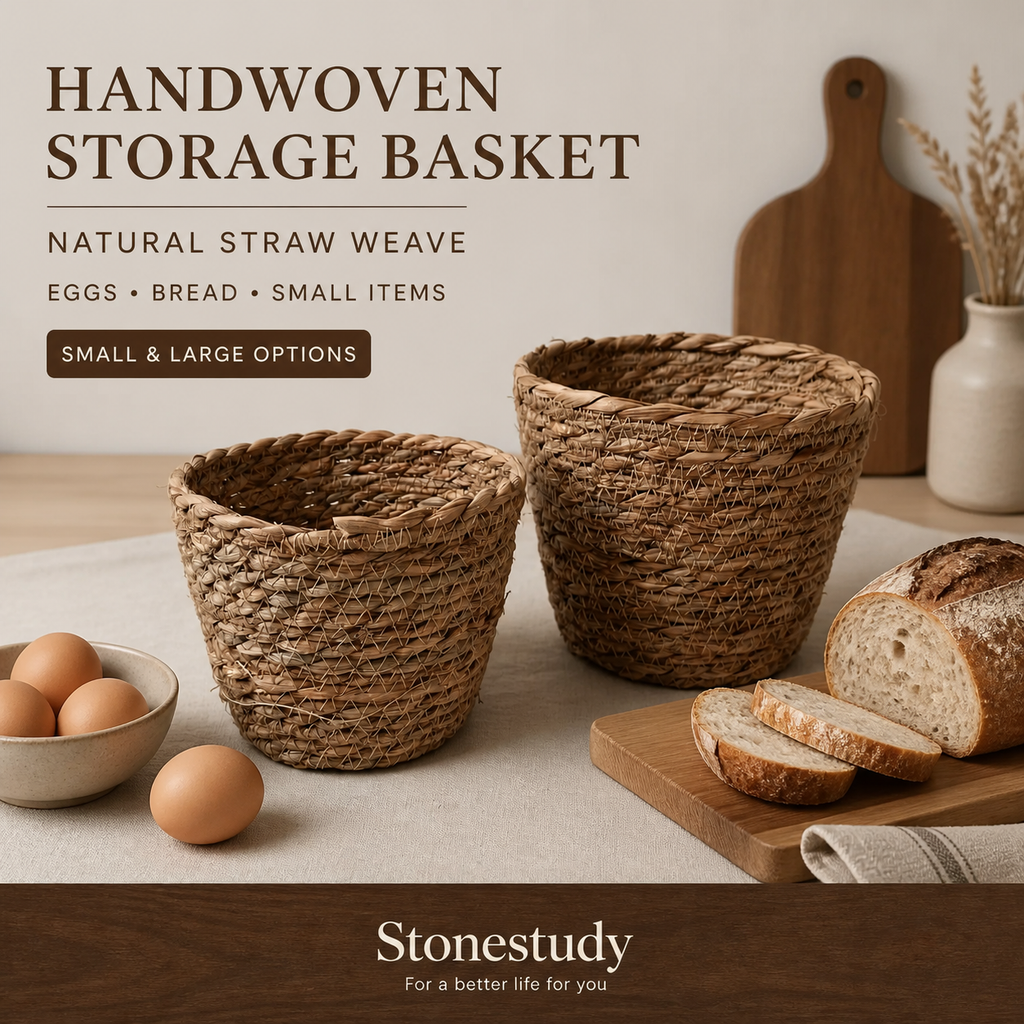 Handwoven natural straw storage basket hero