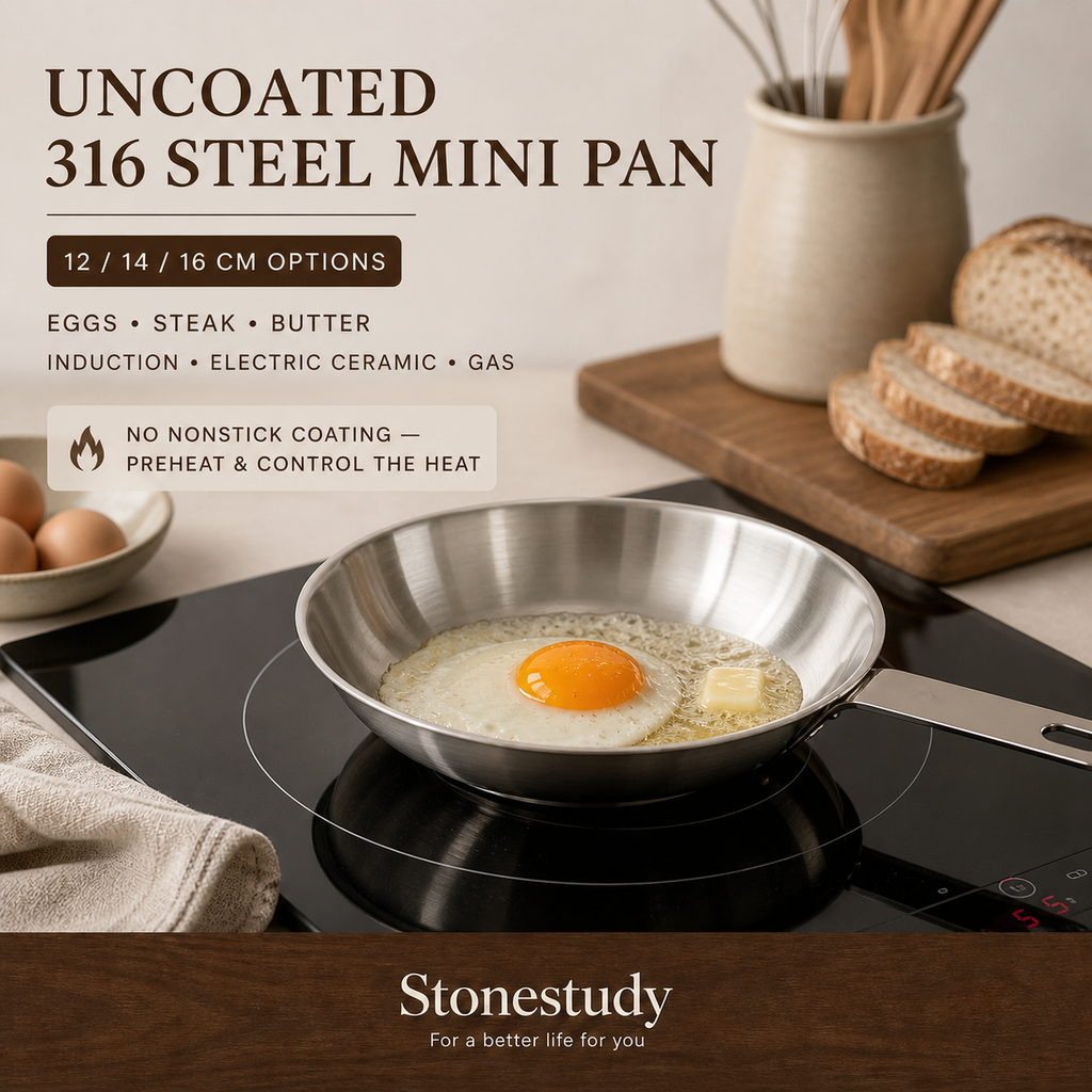 Uncoated 316 steel mini frying pan hero