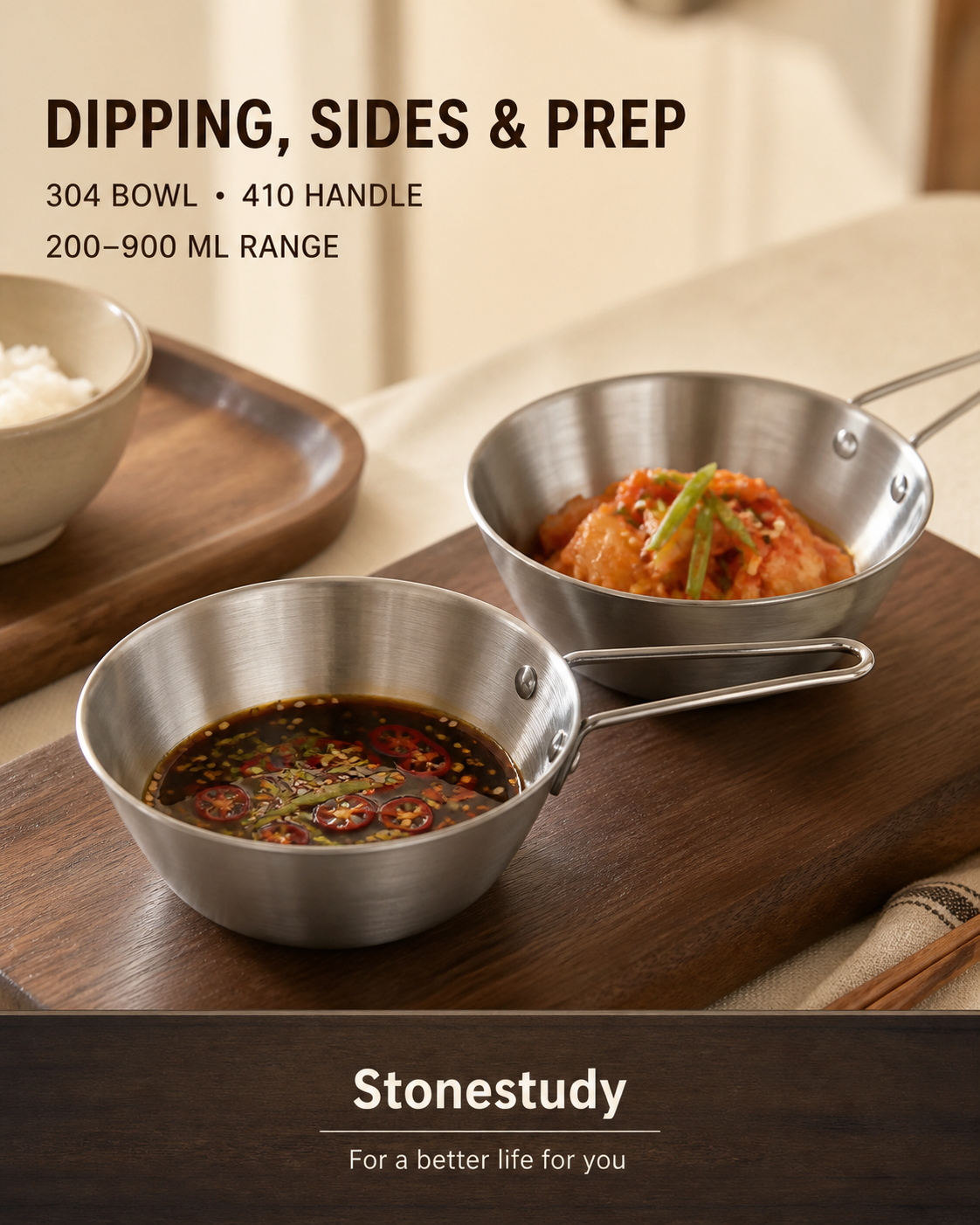 Handled Stainless Steel Serving Bowl — product detail image