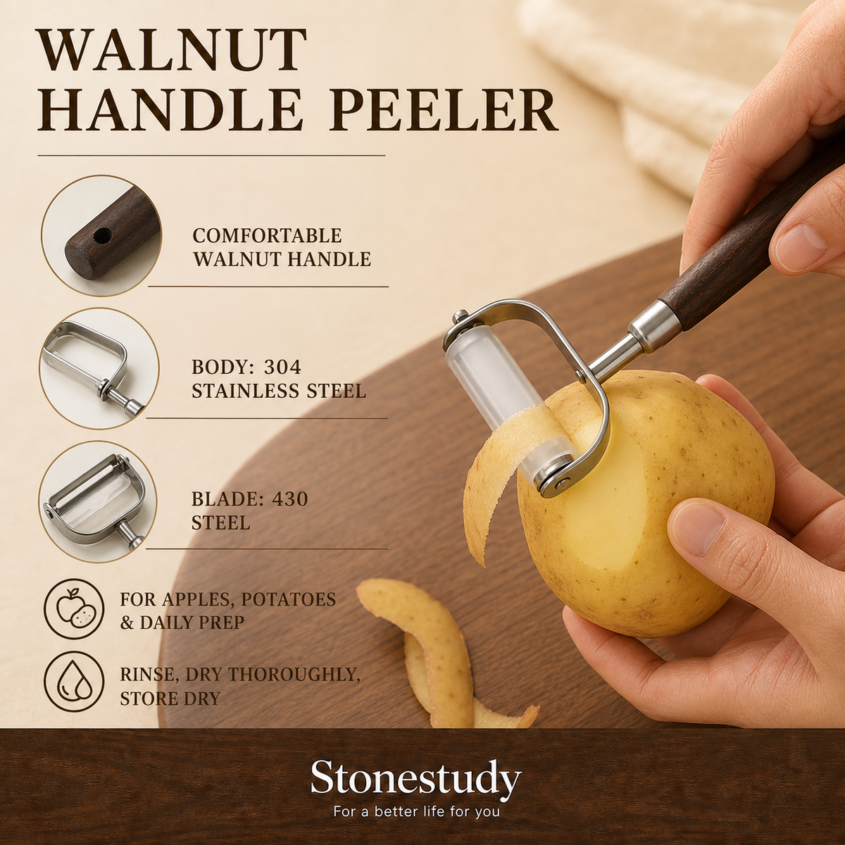Walnut handle peeler specifications