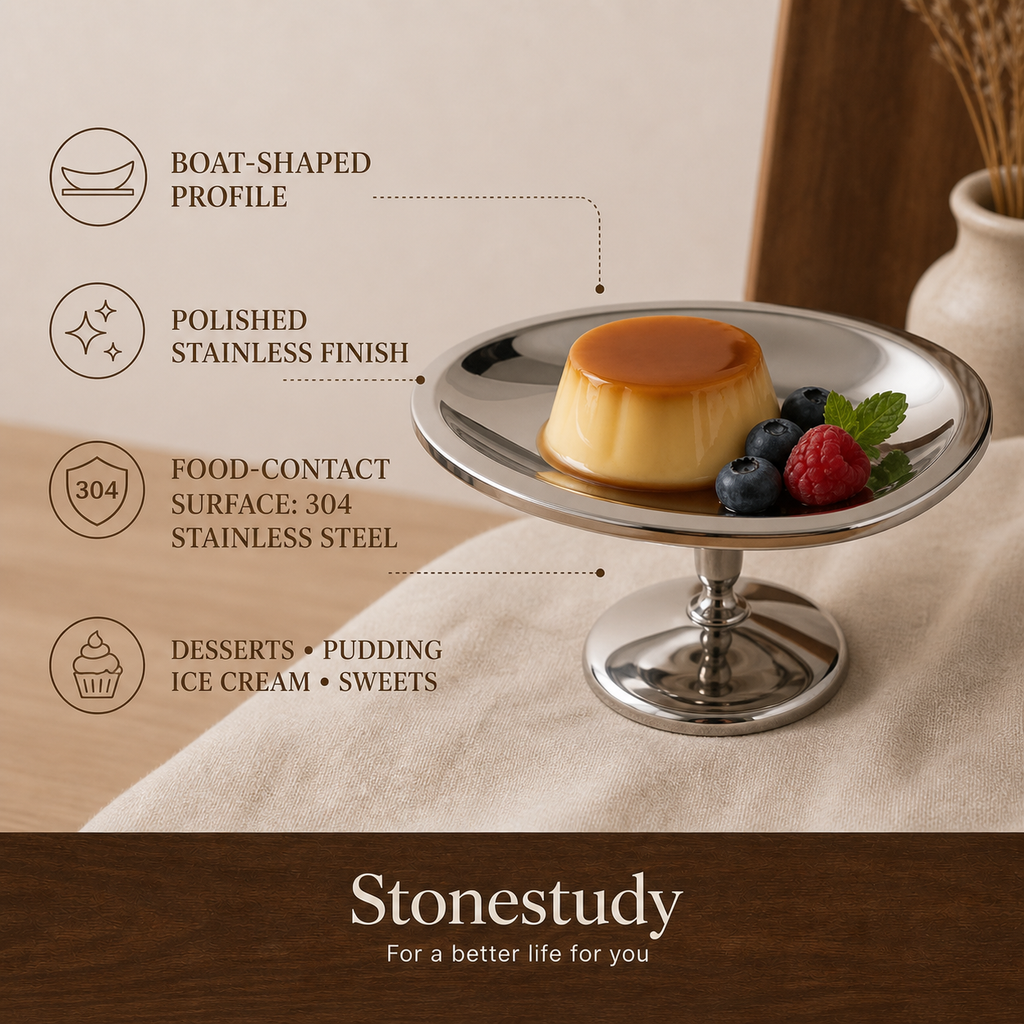 Boat-shaped 304 stainless steel dessert cup details