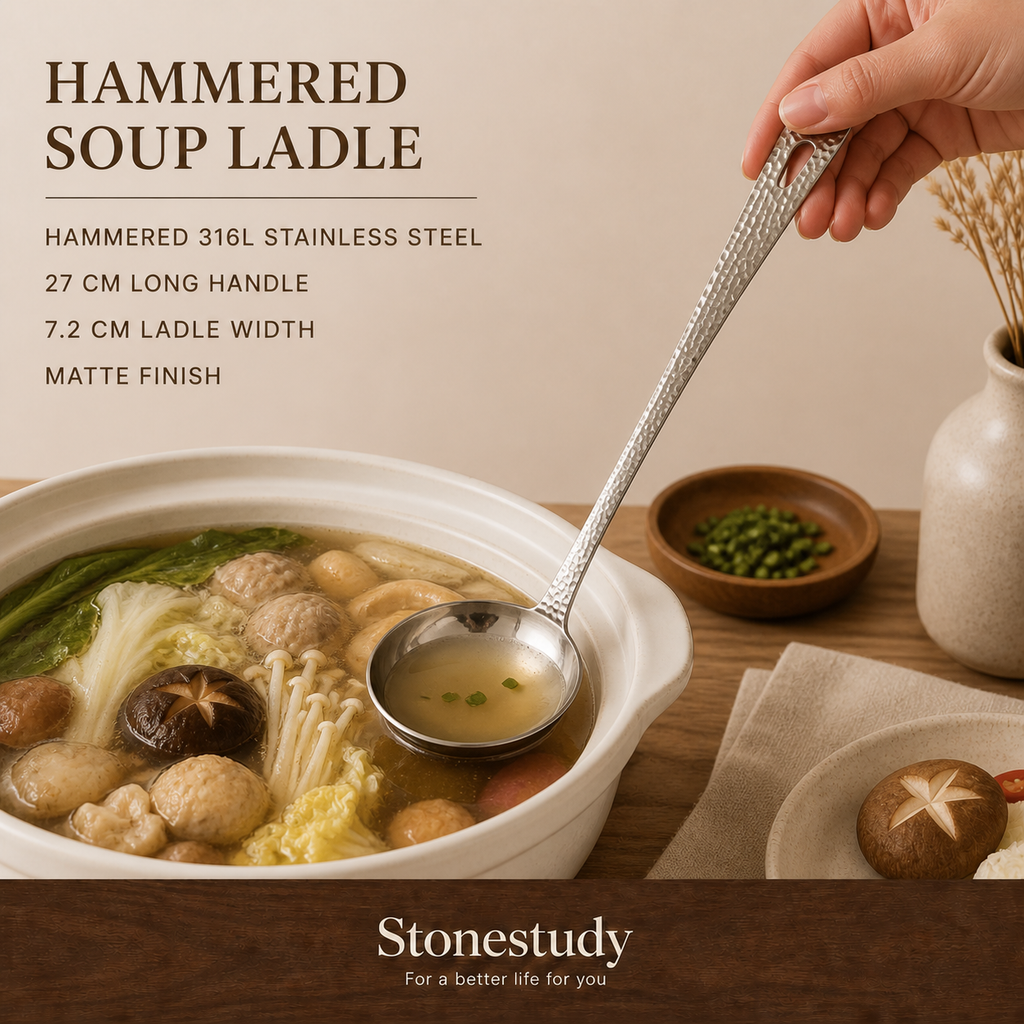 316L hammered long-handle soup ladle hero