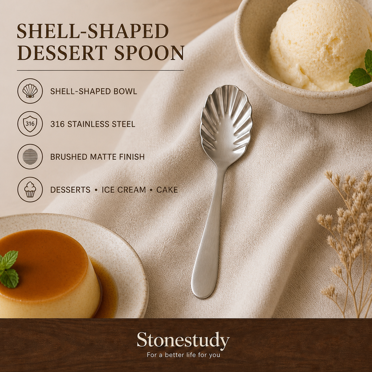 316 shell-shaped dessert spoon details