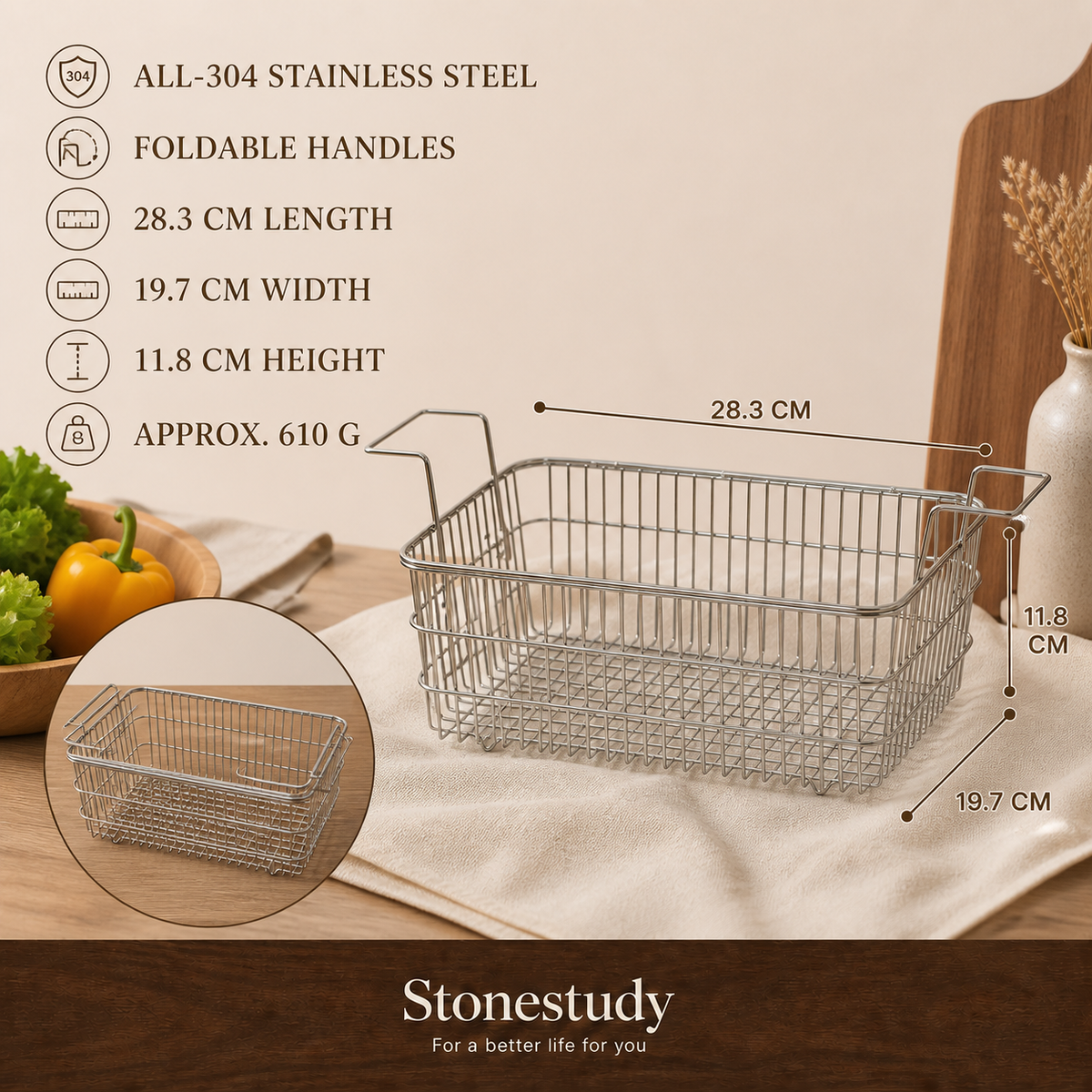 304 stainless foldable draining basket details