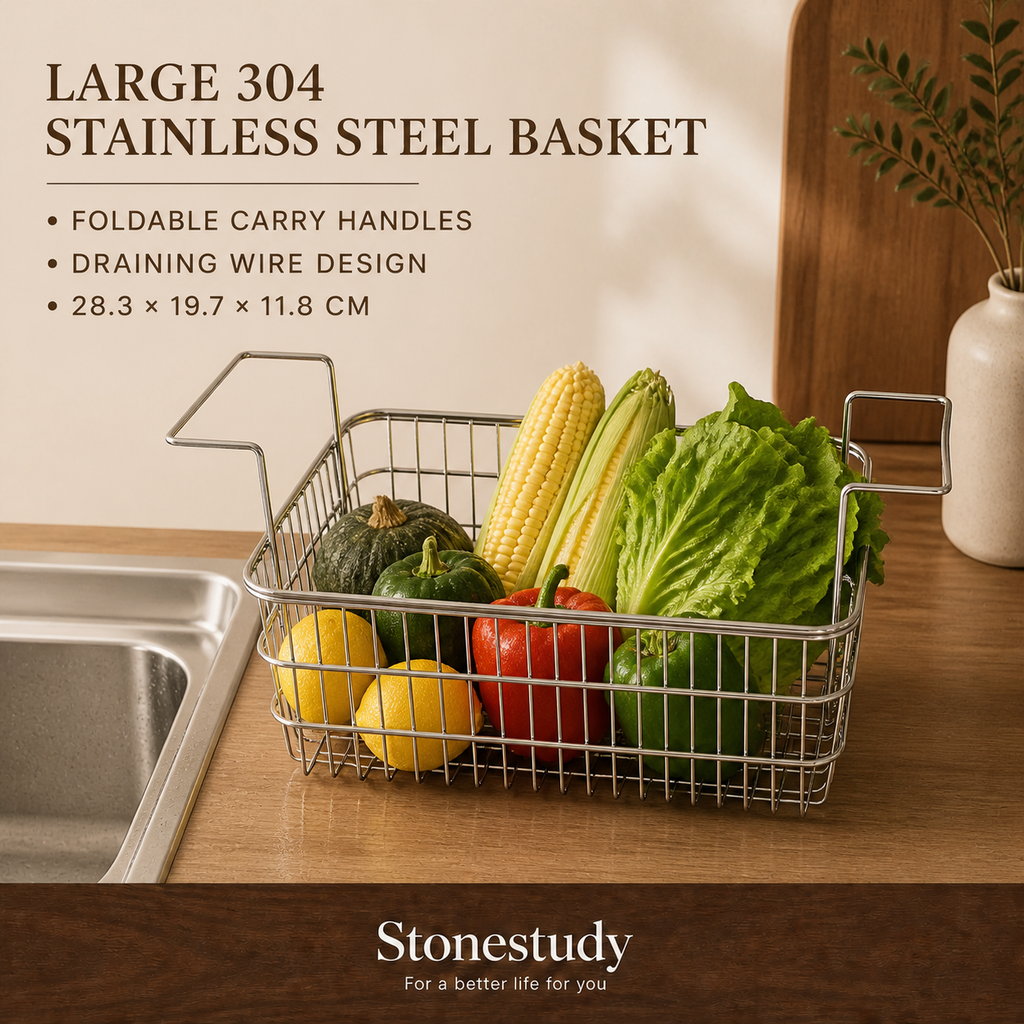 304 stainless foldable draining basket hero