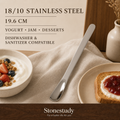 18/10 stainless steel yogurt and spread spoon used with yogurt and jam