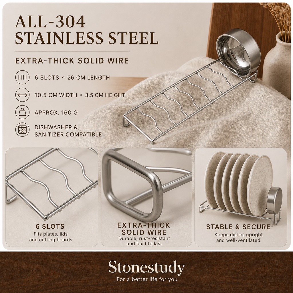 6-slot dish rack dimensions and solid-wire detail