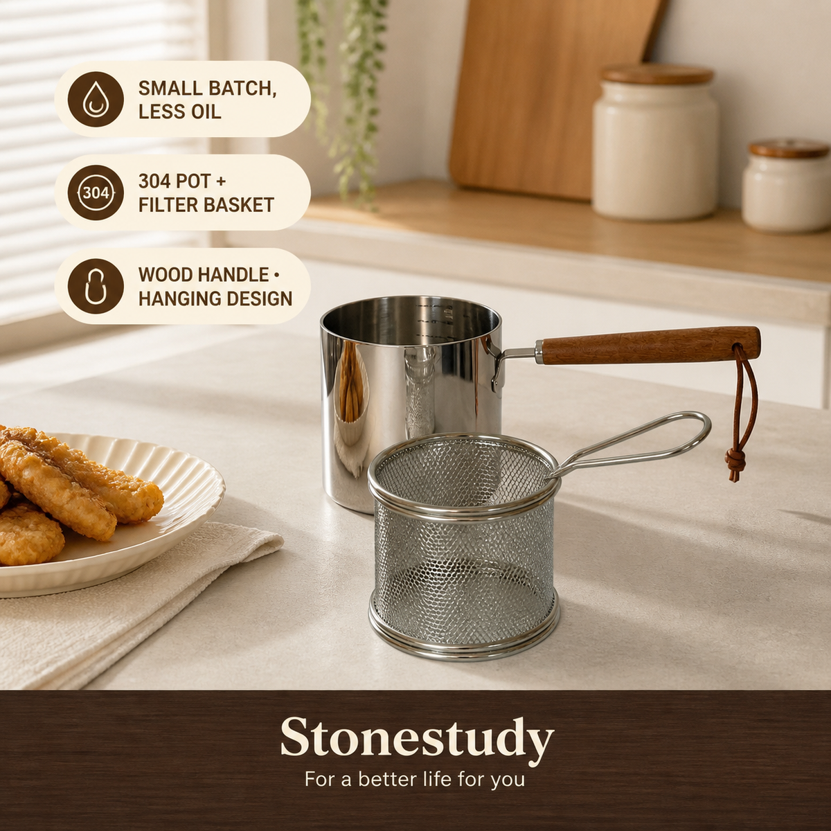 Compact Stainless Steel Frying Pot — product detail image