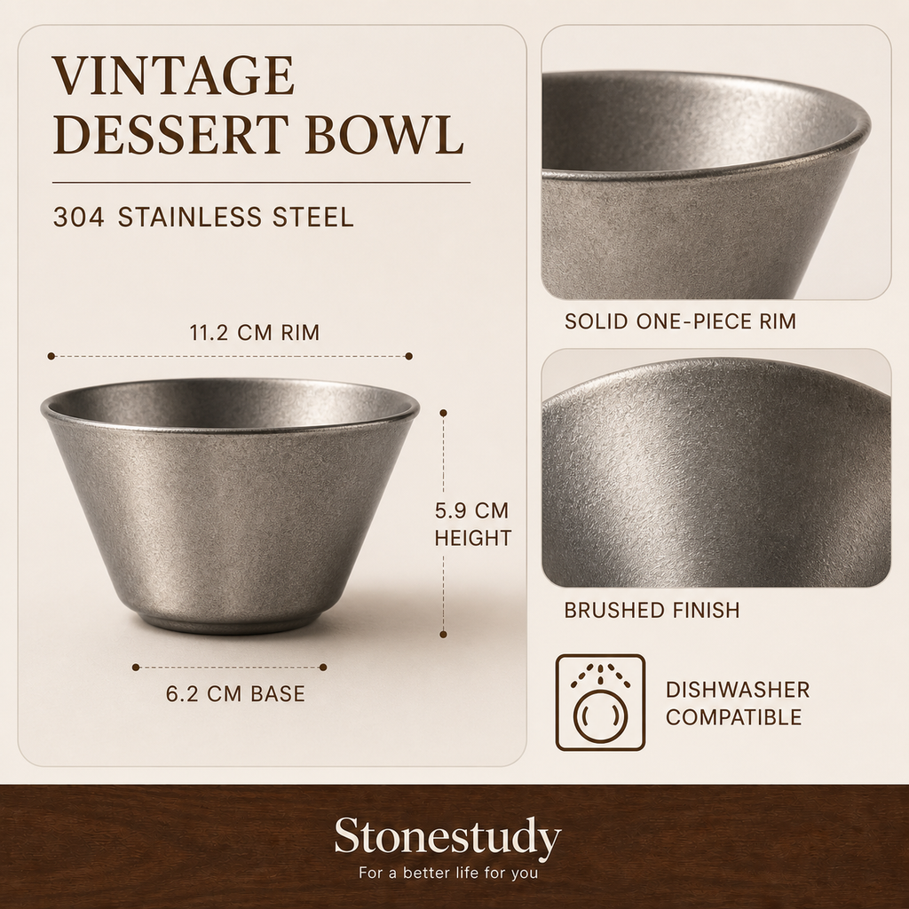 Vintage dessert bowl dimensions and solid rim detail