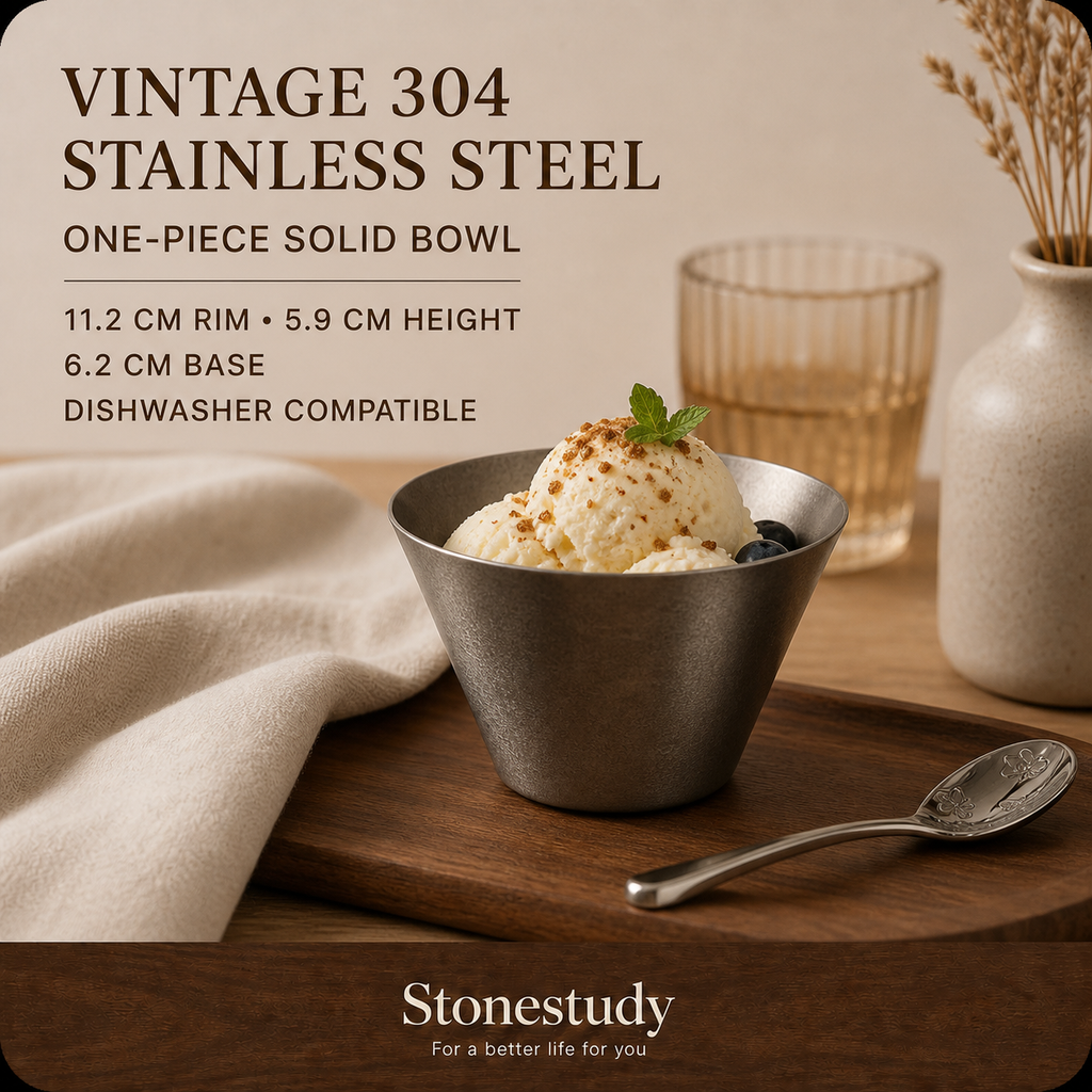 Vintage 304 stainless steel dessert bowl with gelato