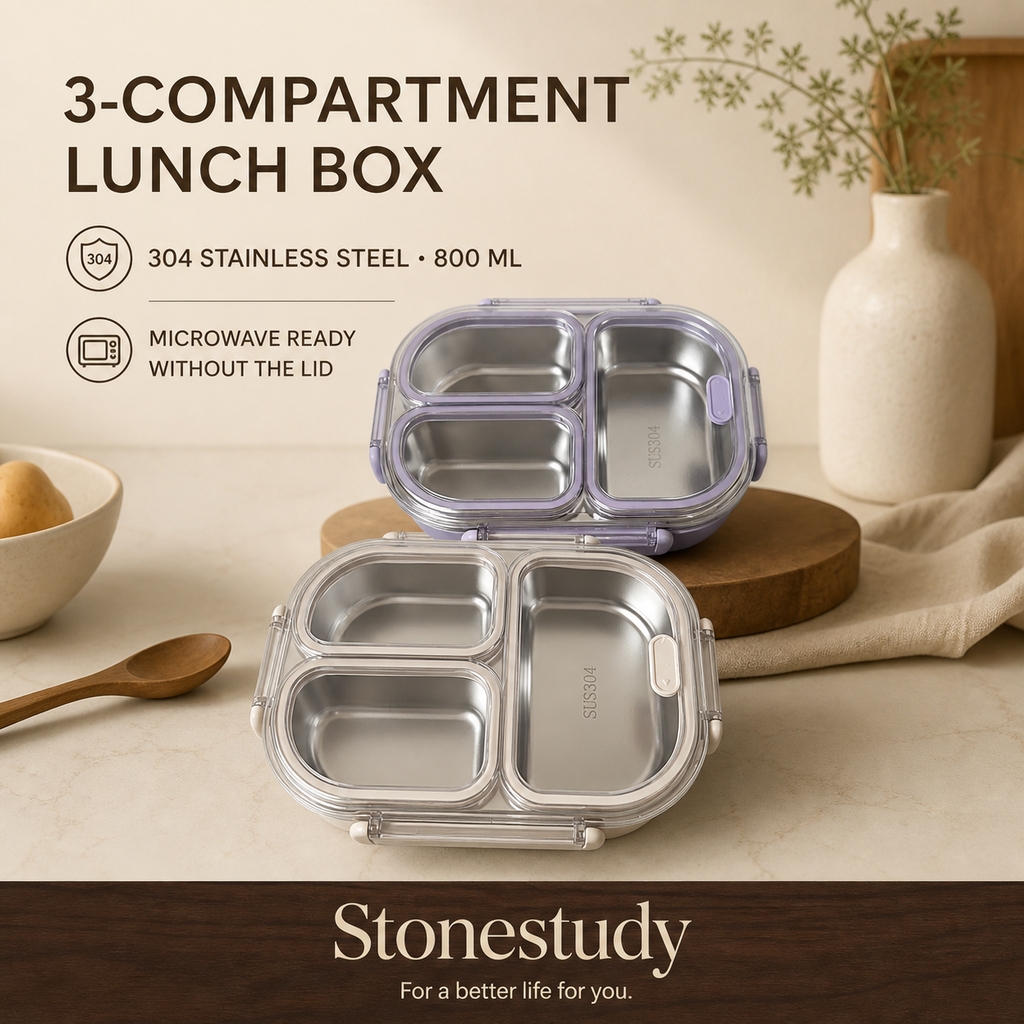 3-Compartment Stainless Steel Lunch Box — main product image