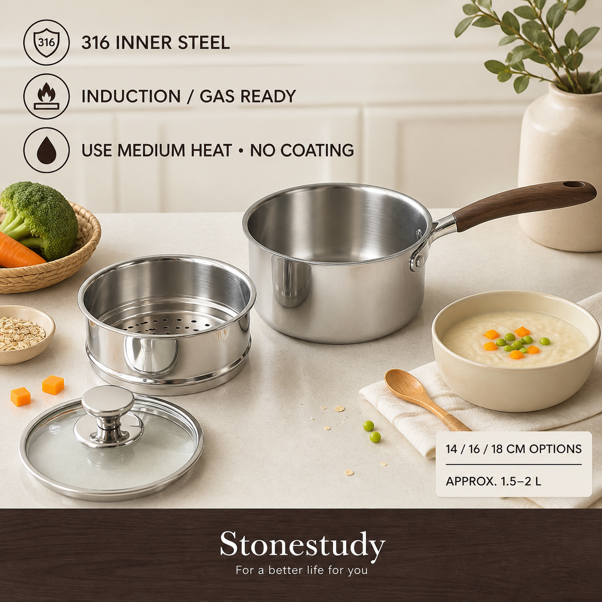 316 stainless steel baby saucepan detail