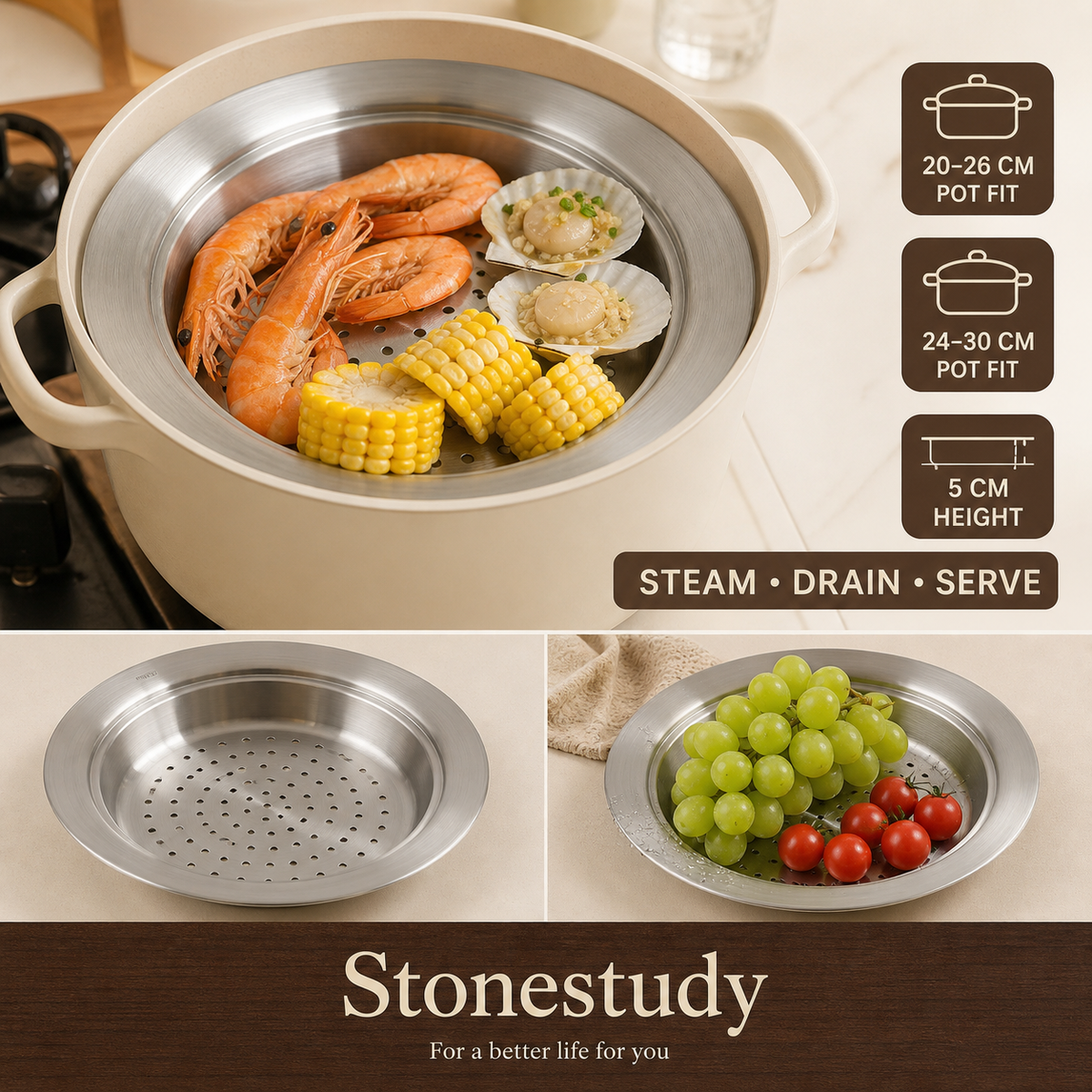 304 stainless steel steaming tray detail
