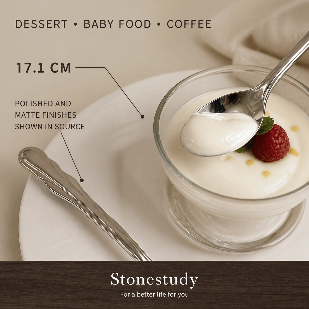 wavy edge stainless steel dessert spoon detail