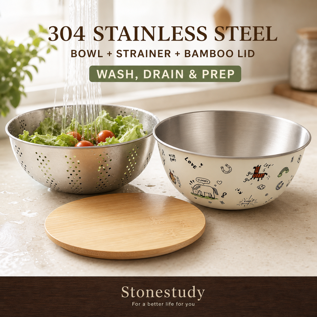304 stainless steel mixing bowl and strainer set hero
