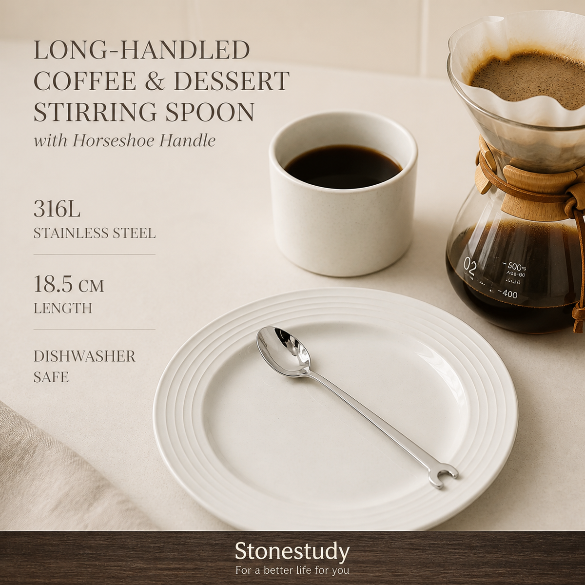 316L long-handled coffee stirring spoon hero
