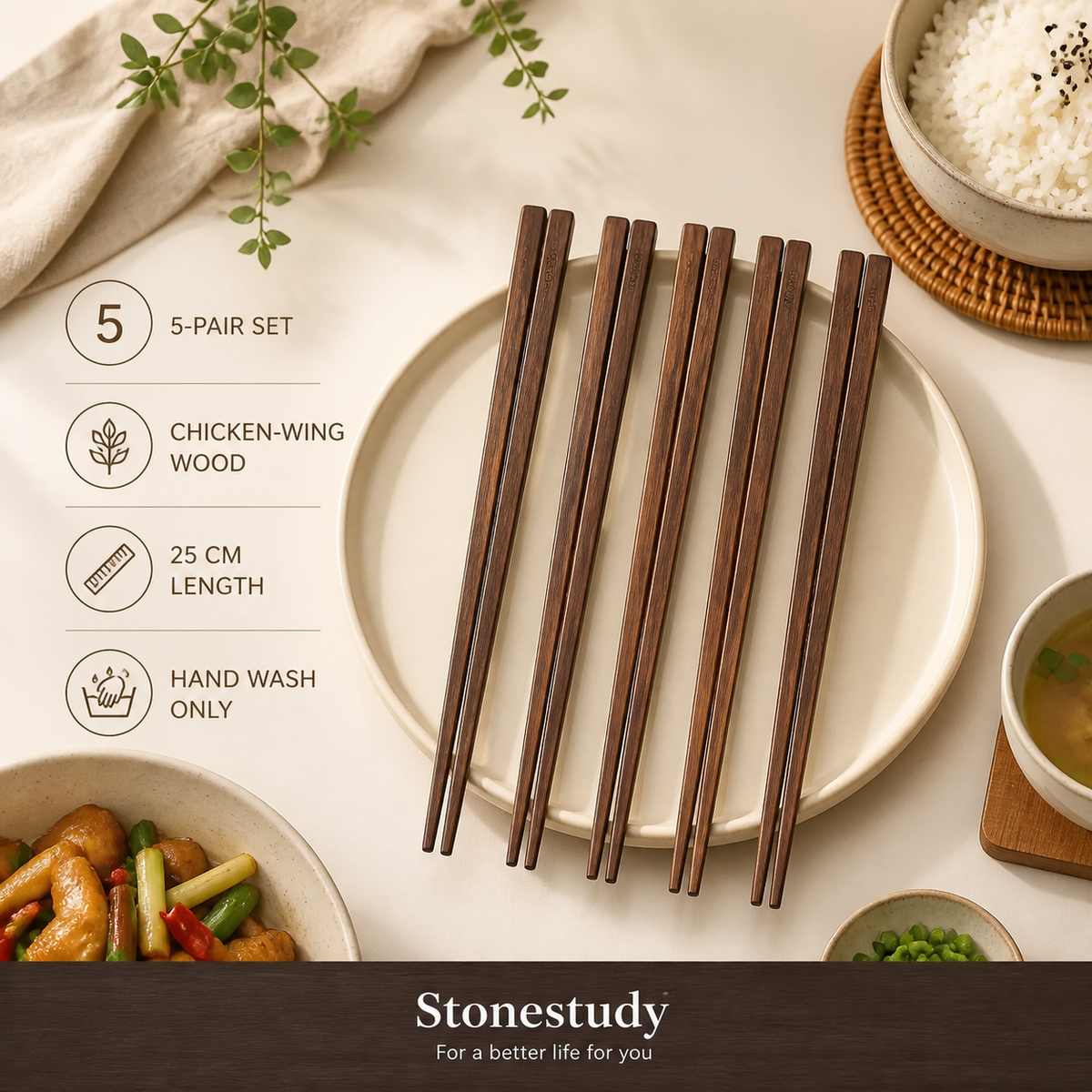 5-pair chicken-wing wood chopstick set hero