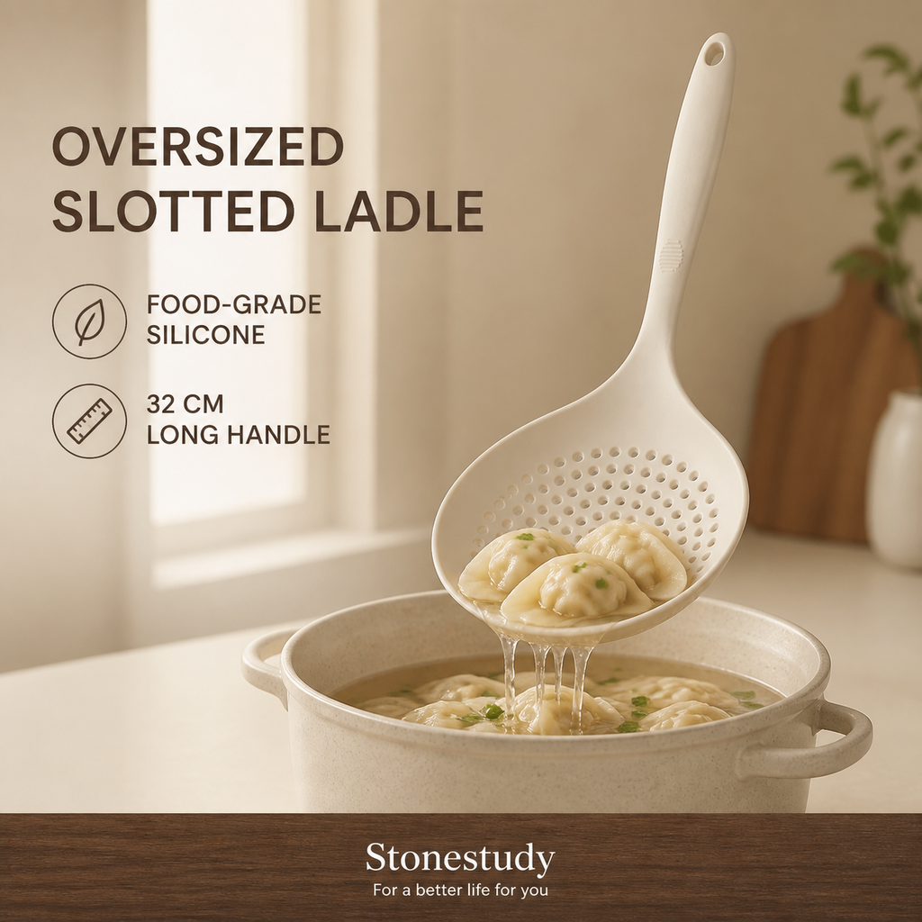 oversized food-grade silicone slotted ladle hero