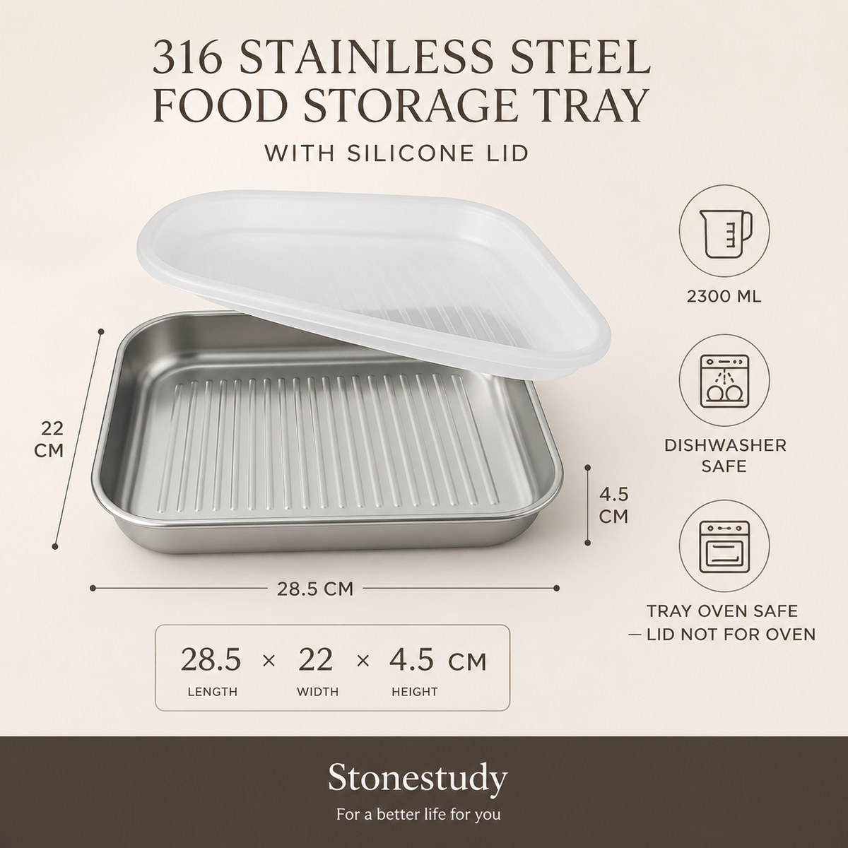 316 stainless steel food storage tray detail