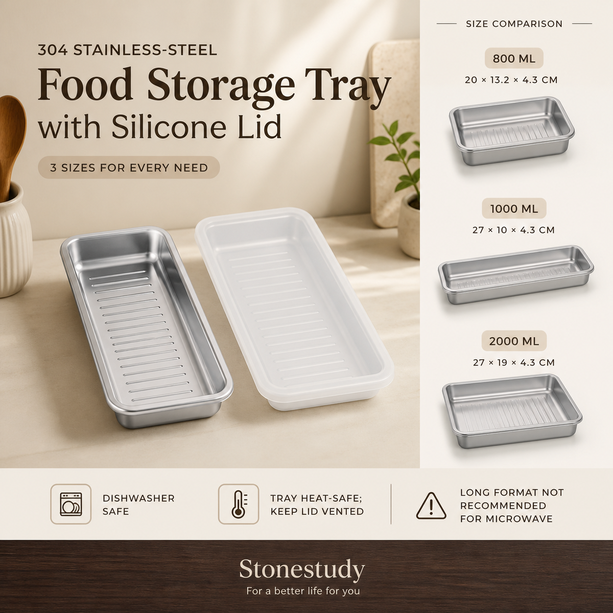 Storage tray sizes and heating guidance