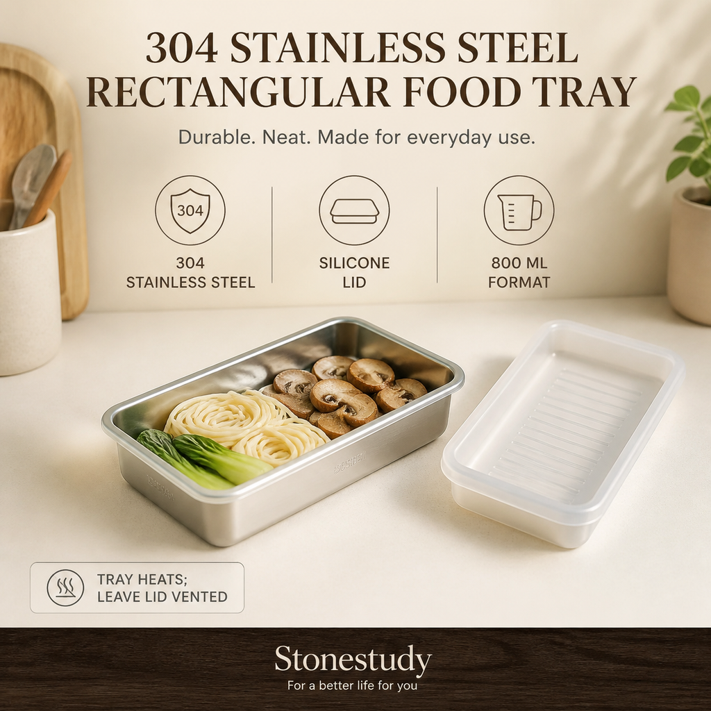 304 stainless steel food storage tray with silicone lid