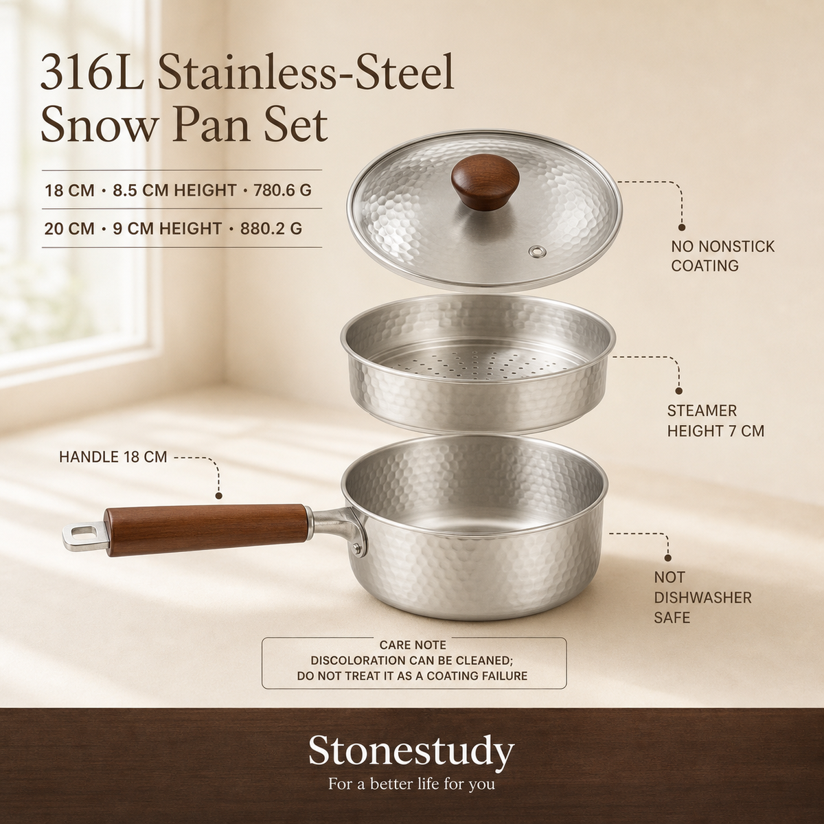 Snow pan sizes, materials and care details