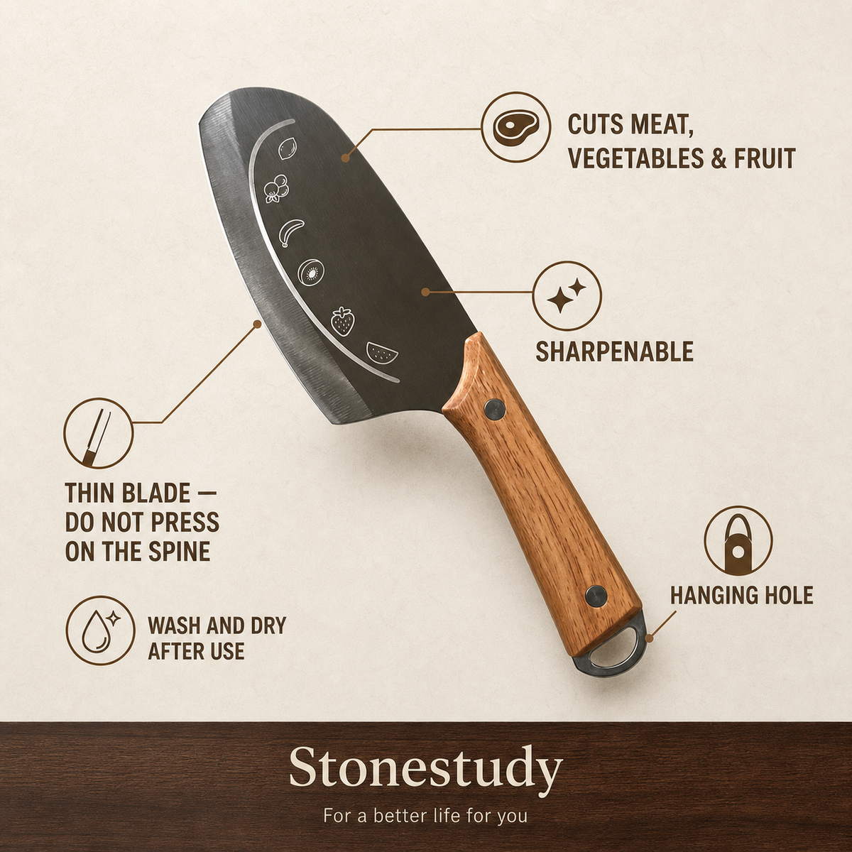Shark-head knife features and care