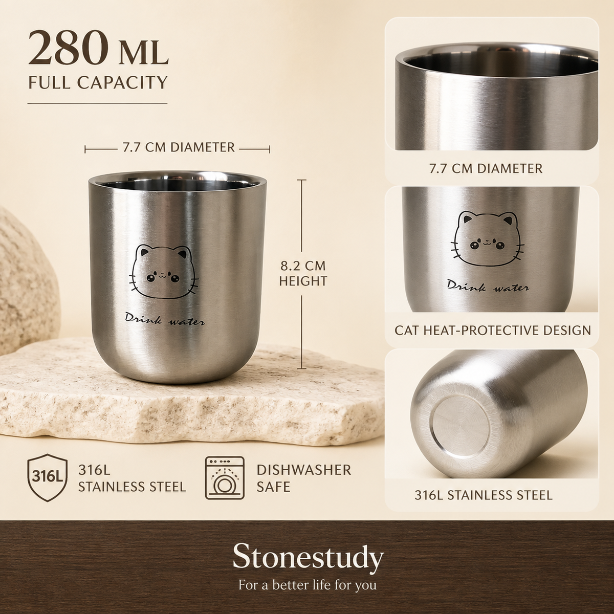 Cat cup capacity, dimensions and care