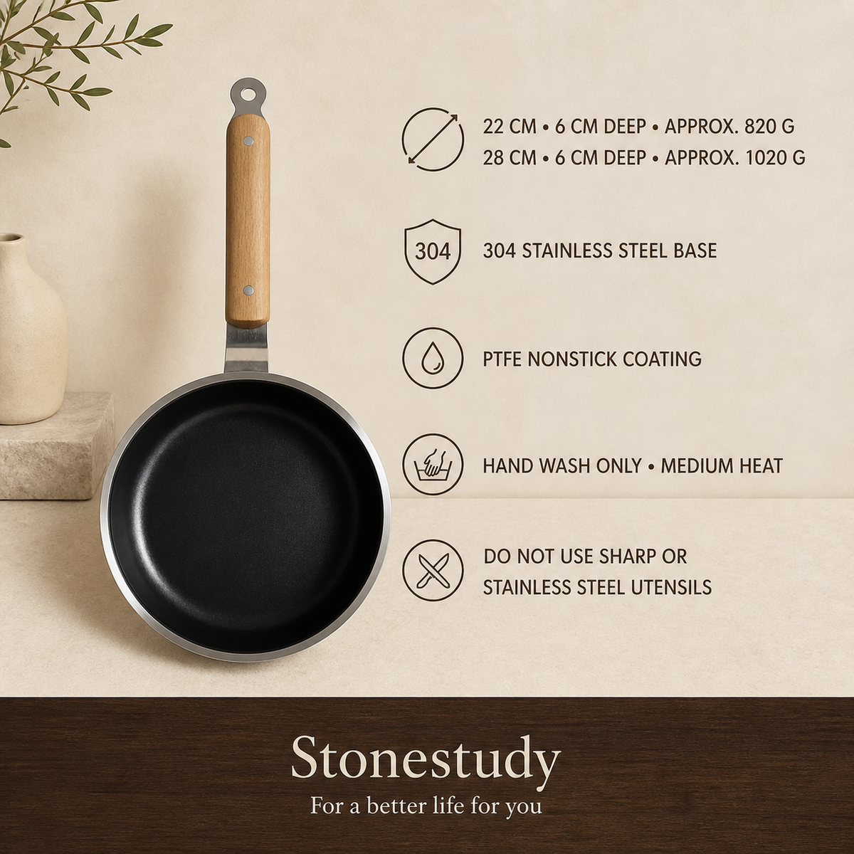 Nonstick frying pan sizes, materials and care