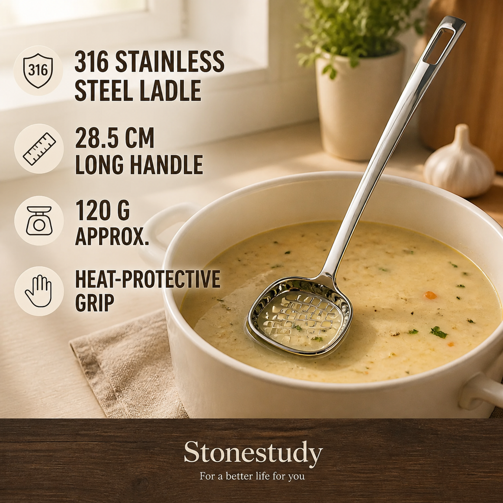 316 stainless steel square-head soup ladle