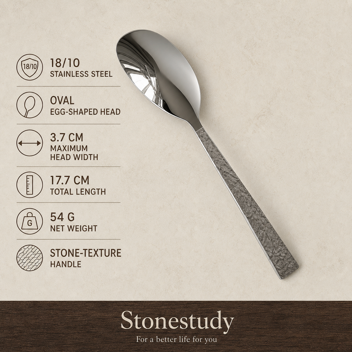 Serving spoon dimensions and handle details